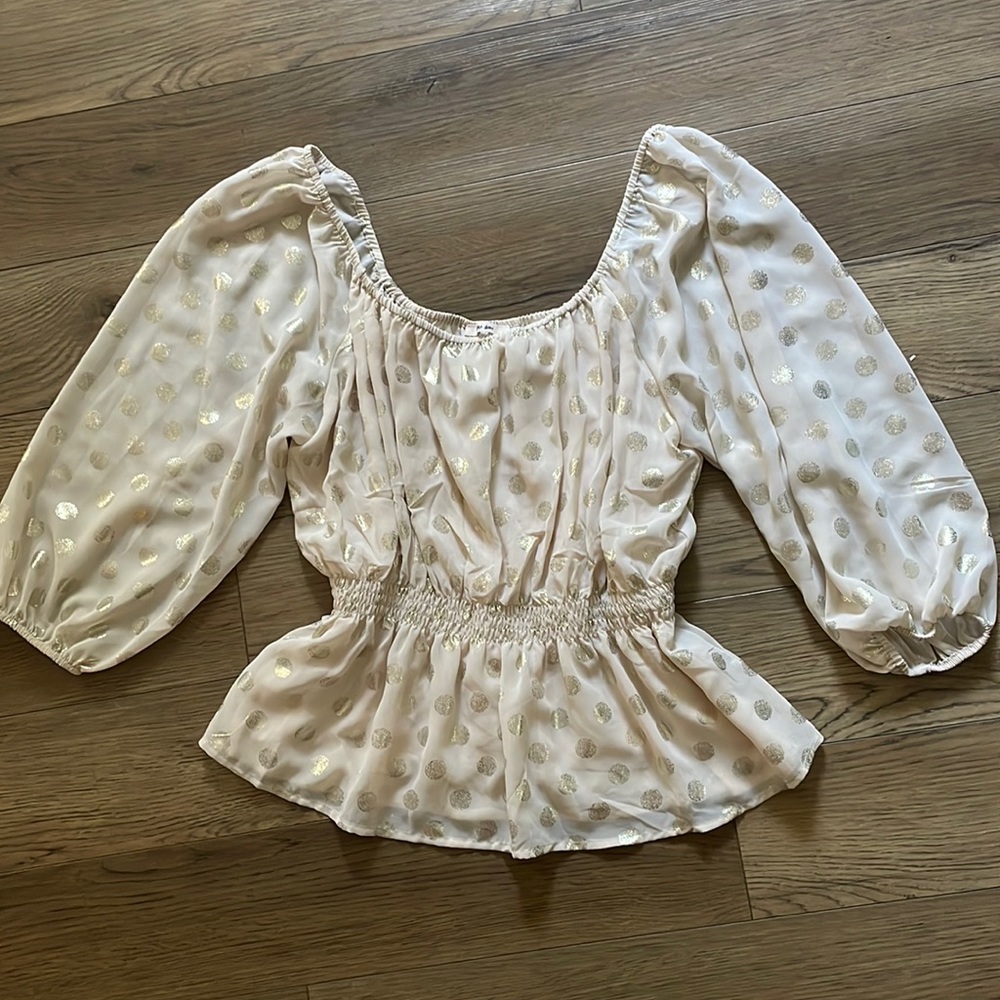 Francesca’s metallic polka dot peplum blouse